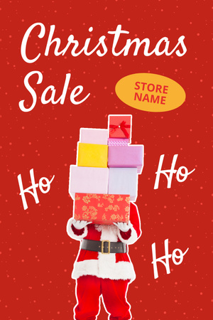 Designvorlage Weihnachtsmann mit Weihnachtsgeschenken auf Rot für Pinterest