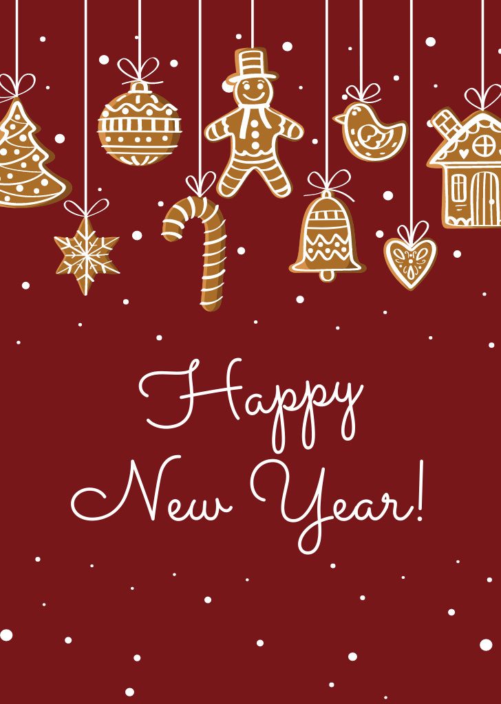 New Year Greeting With Holiday's Cookies Postcard A6 Vertical – шаблон для дизайна