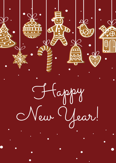 Template di design New Year Greeting With Holiday's Cookies Postcard A6 Vertical