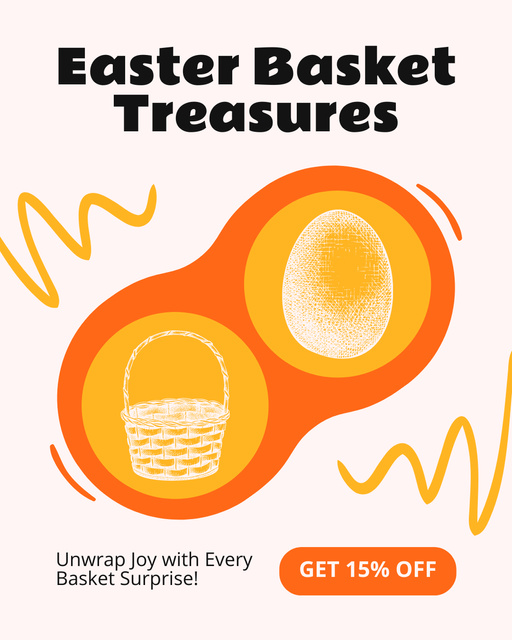 Easter Discounts Promo with Illustration of Basket and Egg Instagram Post Vertical tervezősablon