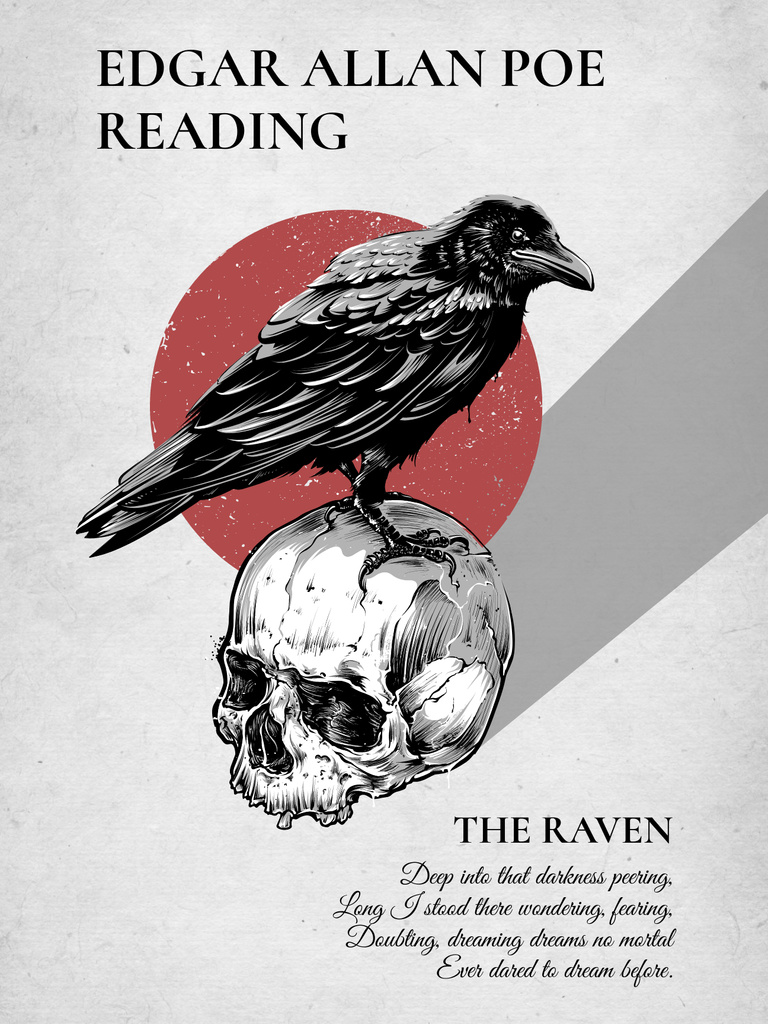 Poems Reading Event with Raven Sitting on Skull Poster US Tasarım Şablonu
