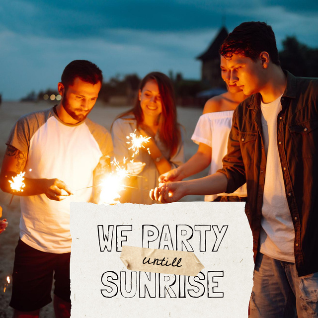 Party Invitation with Friends holding Sparklers Instagram Design Template