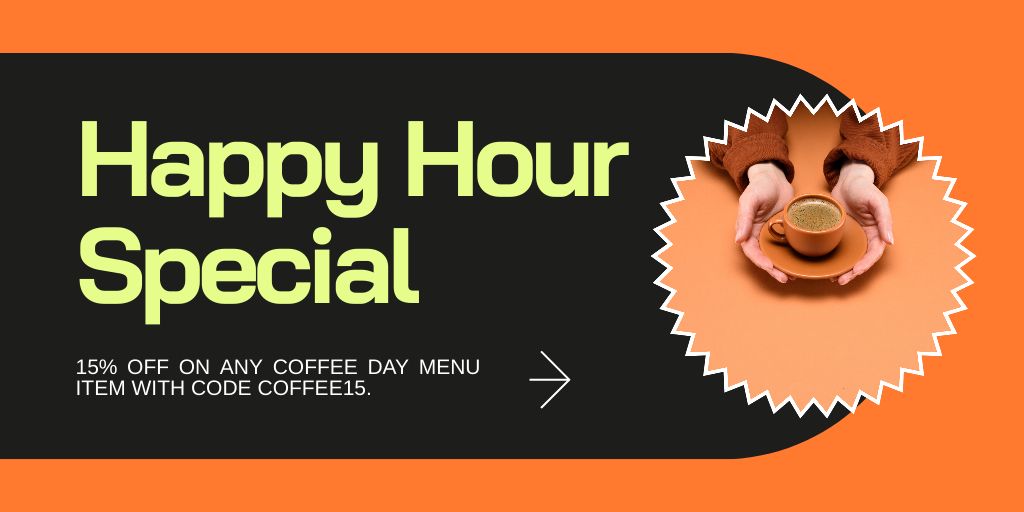 Happy Hour Promo For Special Coffee With Discounts Twitter Tasarım Şablonu