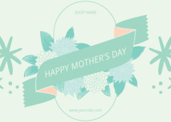 Mother's Day Greeting with Green Ribbon and Flowers