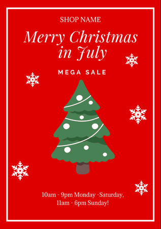 July Christmas Sale with Cute Christmas Tree Flyer A7 Design Template