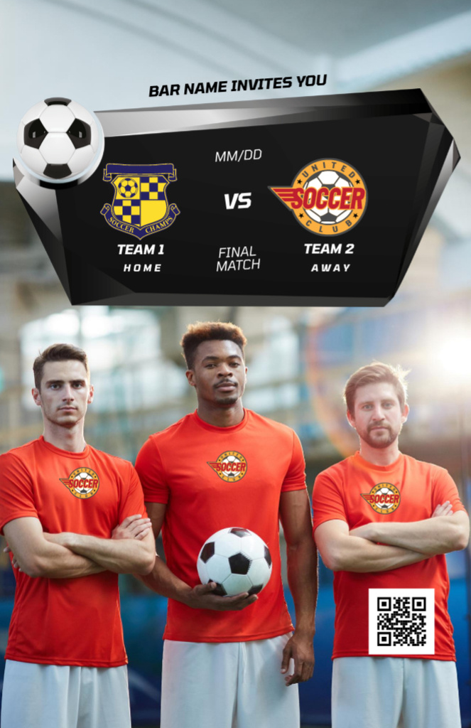 Event Announcement with Football Players with Ball Invitation 5.5x8.5in Design Template