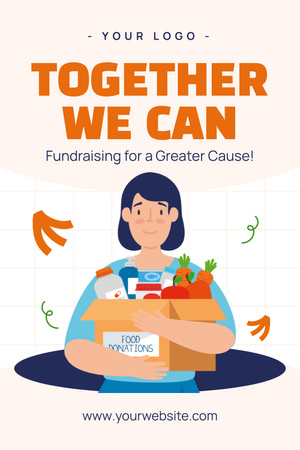 Woman Volunteer with Box of Donated Food Pinterest Design Template