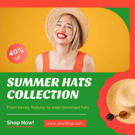 Summer Hats Collection With Discount Offer Animated Post Design Template