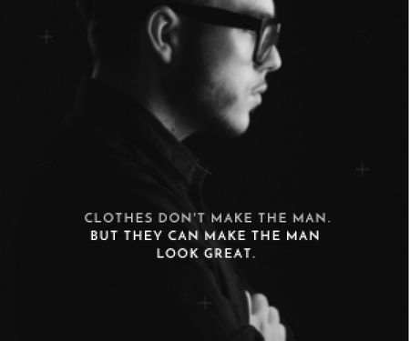 Designvorlage Fashion Quote Businessman Wearing Suit in Black and White für Medium Rectangle