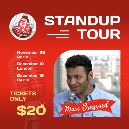 Announcement Of StandUp Show Tours With Tickets Animated Post Design Template