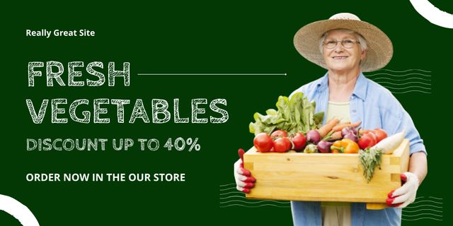 Offer Discounts for Fresh Vegetables on Green Twitter Modelo de Design