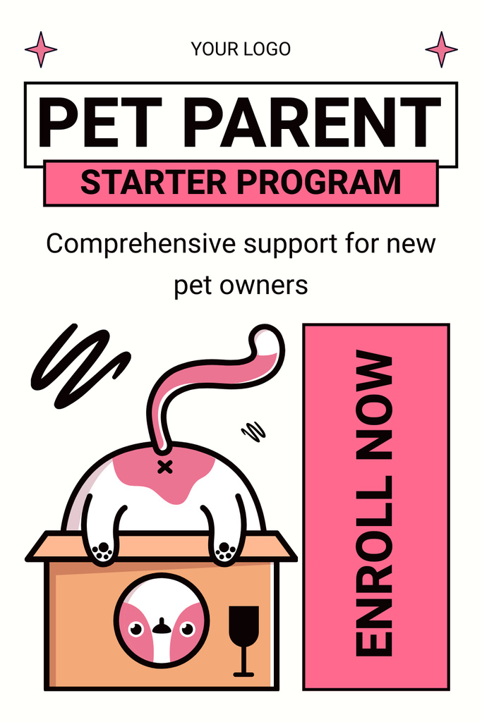 Starter Program for Pet Parents with Funny Cat Pinterest Tasarım Şablonu