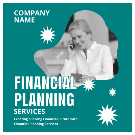 Financial Planning Services with Businesswoman talking on Phone LinkedIn post Design Template