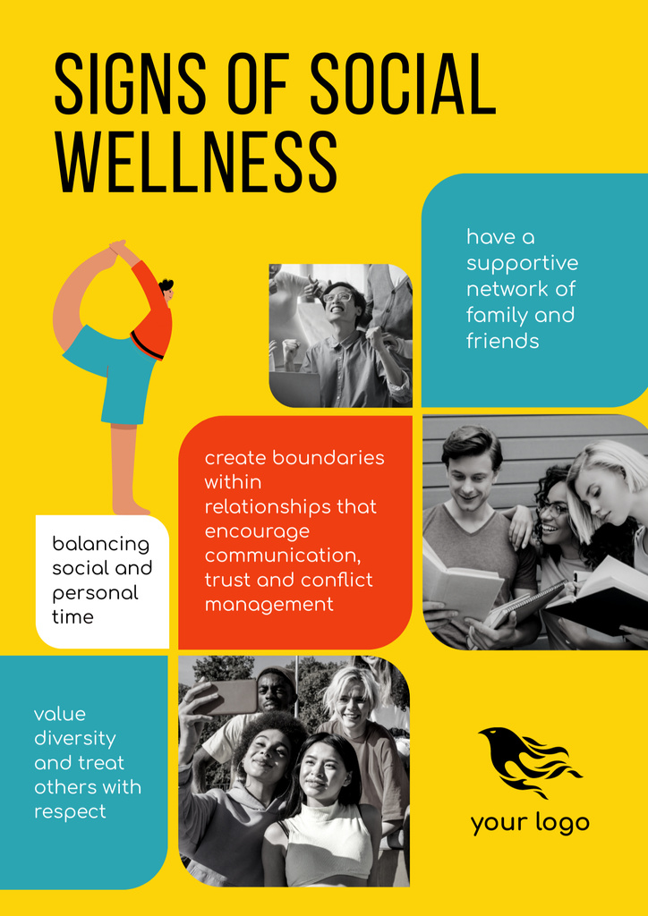 Designvorlage Signs of Social Wellness with Multiracial People on Yellow für Poster B2