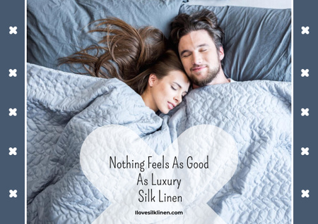Luxury silk linen with Happy Couple in bed Poster B2 Horizontal Design Template
