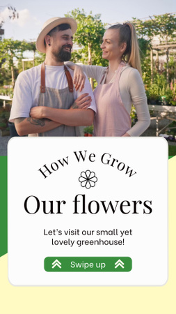 Növekvő virágok helyi üvegházban hirdetés Instagram Video Story tervezősablon