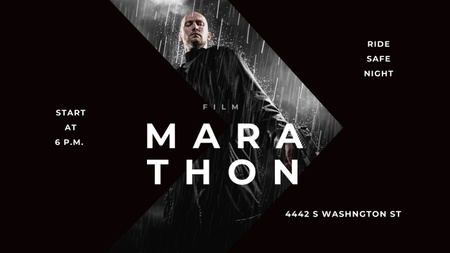 Film Marathon Ad with Man with Gun under Rain Youtube Design Template