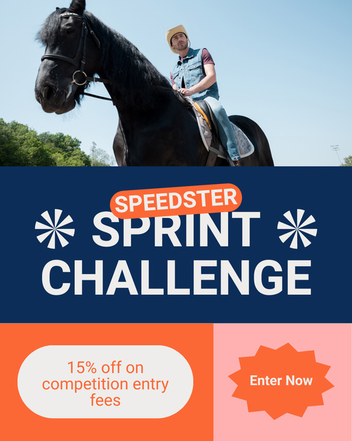 Sprint Horse Riding Competition With Discount On Entry Fee Instagram Post Vertical Πρότυπο σχεδίασης