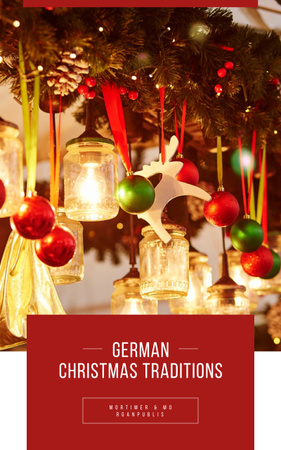 Popis německých vánočních tradic s krásnou vánoční výzdobou Book Cover Šablona návrhu