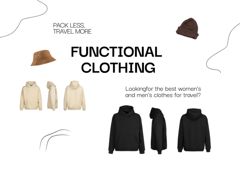 Platilla de diseño Travel Clothing Sale with Functional Hoodies Flyer A5 Horizontal