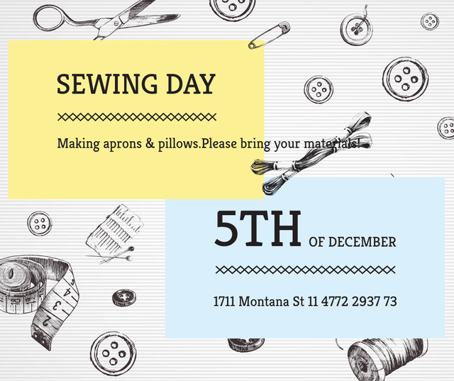 Designvorlage Sewing day event with needlework tools für Facebook