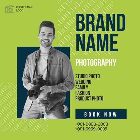 Photography Service Offer on Bright Green Instagram Design Template