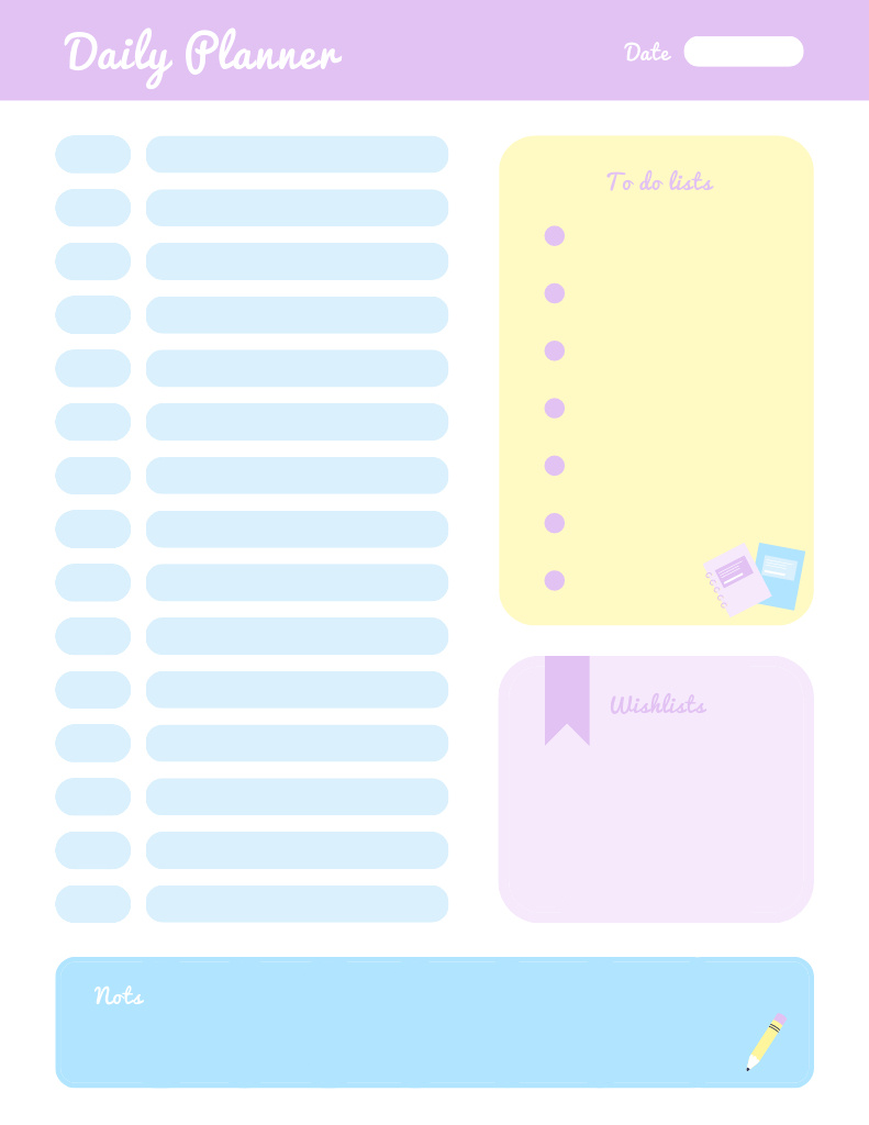 Pastel Daily Planner Notepad 8.5x11in Design Template