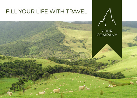 Travel's Ad Layout with Photo of Green Highlands Postcard 5x7in Design Template