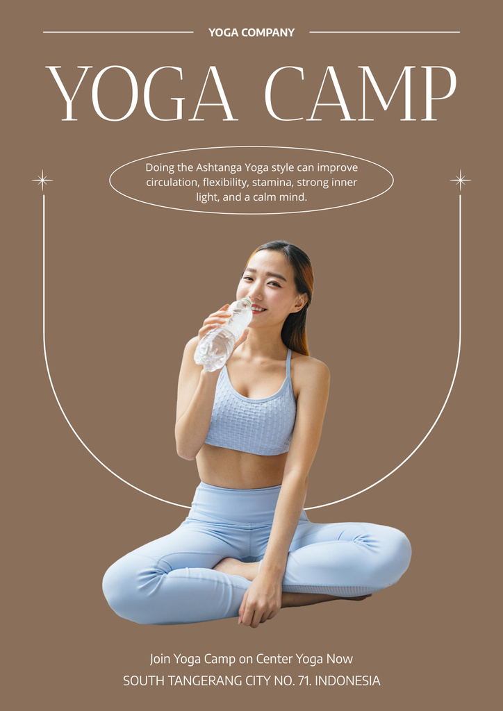 Woman drinking Water during Practicing Yoga Poster Design Template