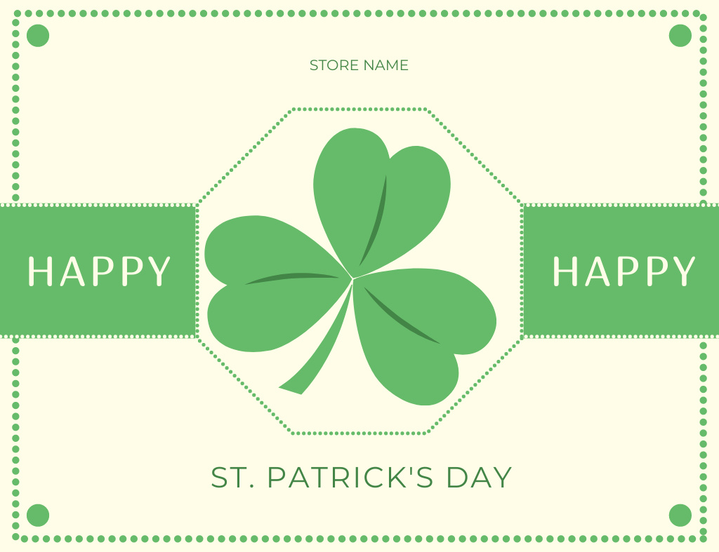 Happy St. Patrick's Day and Good Luck Thank You Card 5.5x4in Horizontal Šablona návrhu