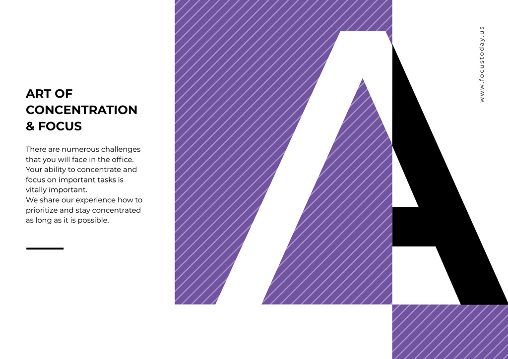 Detailed Art of Concentration And Focus Text on Purple and White Poster A2 Horizontal Πρότυπο σχεδίασης