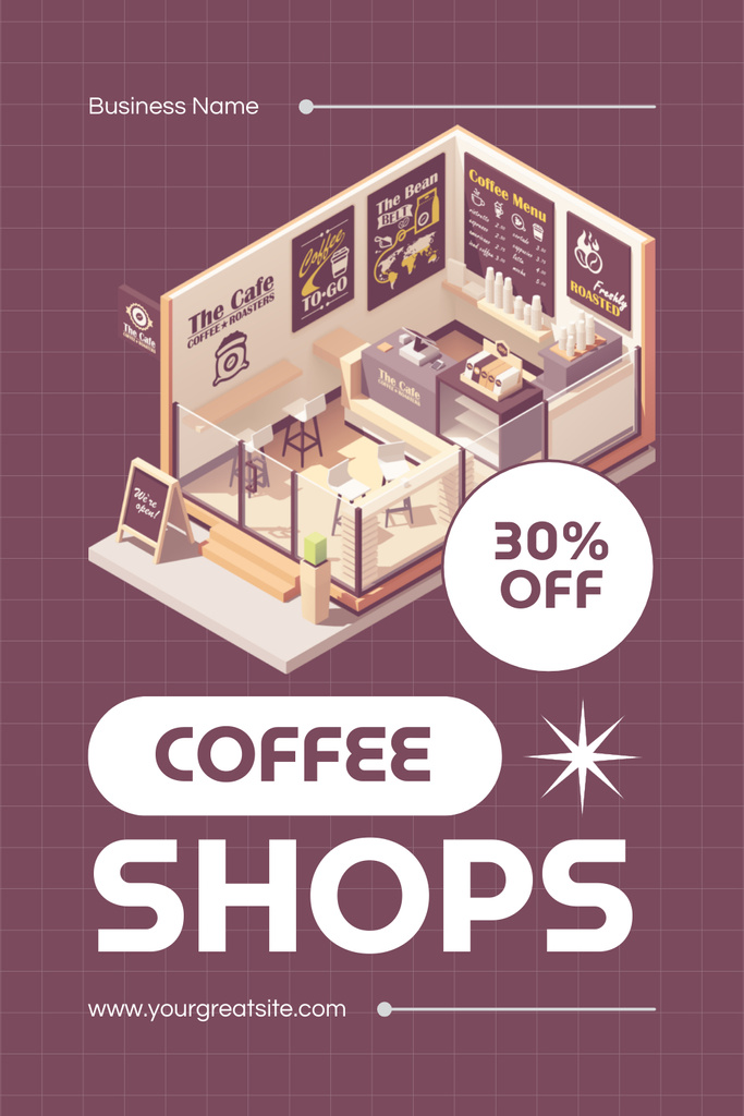 Designvorlage Cozy Interior Of Coffee Shop With Discount For Drinks für Pinterest