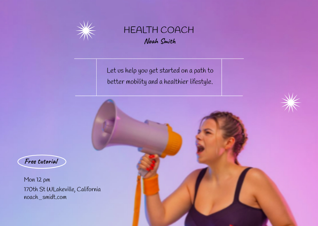 Health Coach Offering Service With Loudspeaker Flyer A6 Horizontal – шаблон для дизайна