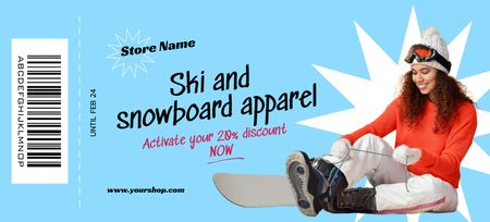 Plantilla de diseño de Venta de Indumentaria para Esquís y Snowboard Coupon 3.75x8.25in 