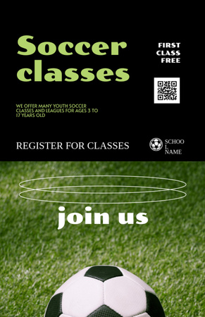 Soccer Classes Announcement with Ball on Grass Invitation 5.5x8.5in Design Template