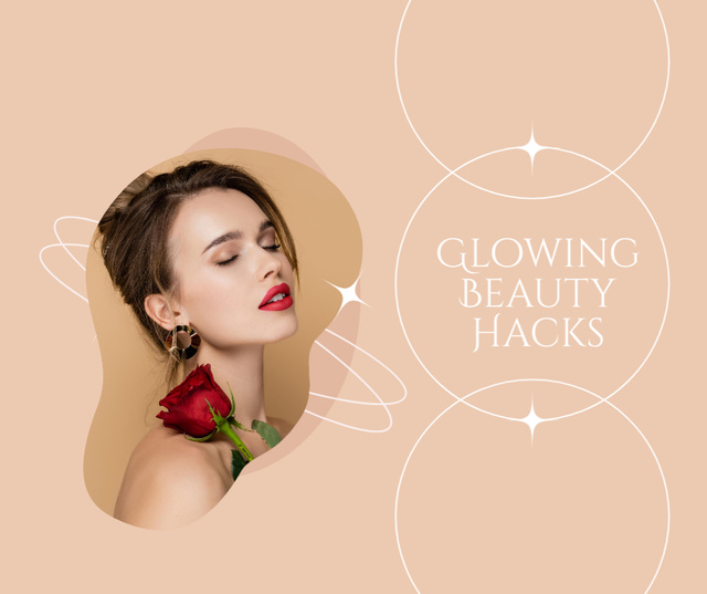 Beauty Hacks Promotion with Attractive Woman Facebook Tasarım Şablonu