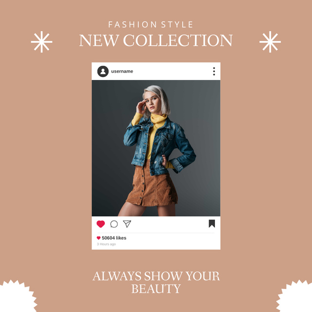 New Fashion Collection Announcement in Brown Frame Instagram Tasarım Şablonu