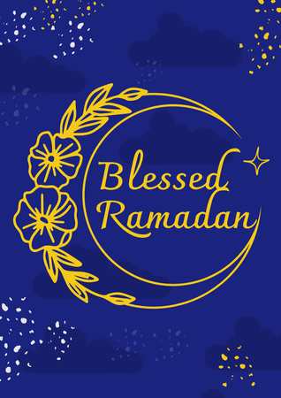Beautiful Ramadan Greeting with Illustration Poster A3 Design Template