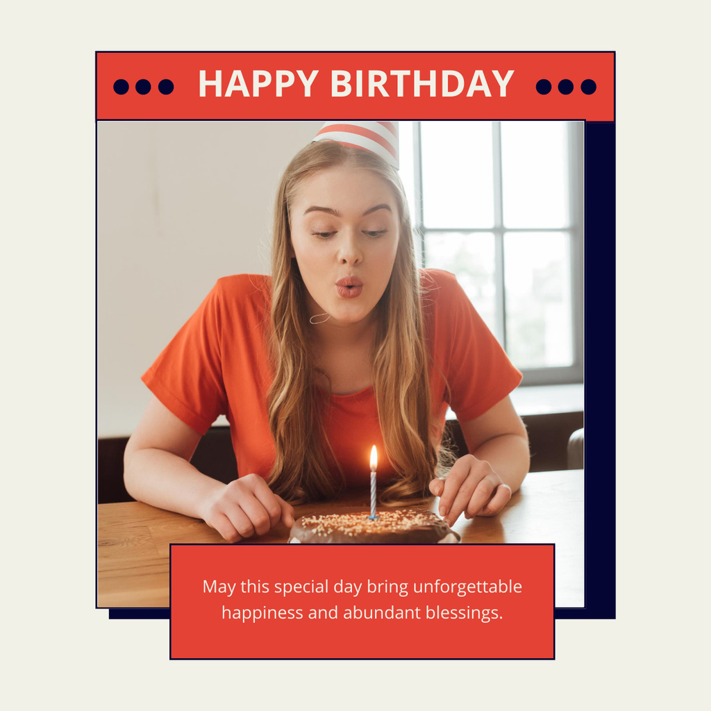 Layout of Birthday Greeting with Girl Blowing Out Candle LinkedIn postデザインテンプレート