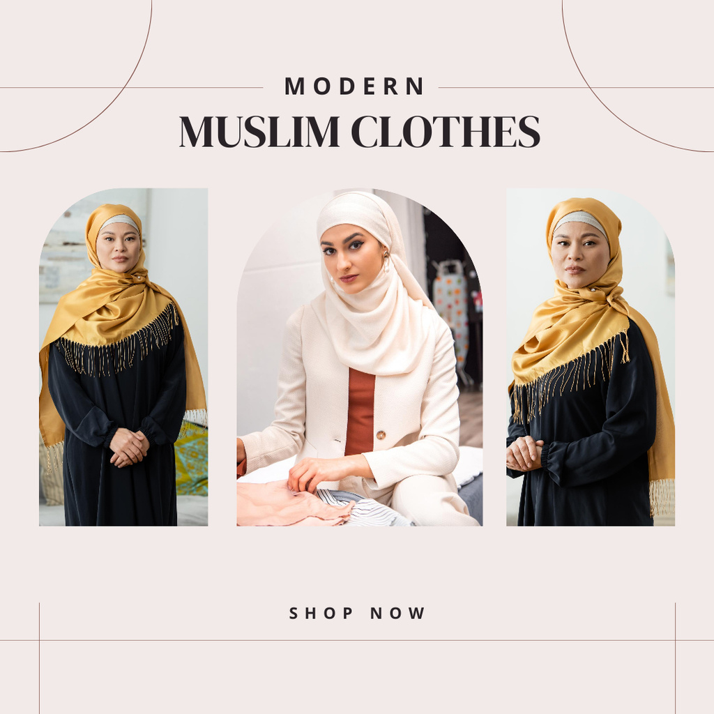 Plantilla de diseño de Modern Muslim Clothing Collection Anouncement with Women in Hijab Instagram 