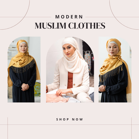 Modern Muslim Clothing Collection Anouncement with Women in Hijab Instagram tervezősablon
