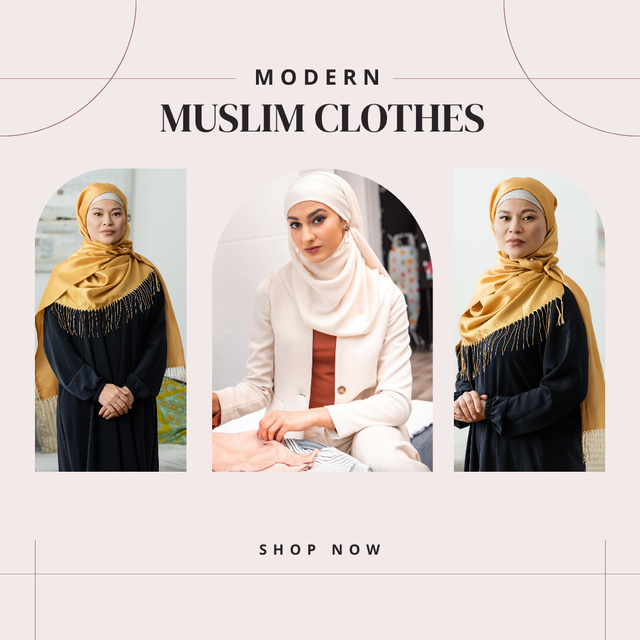 Modern Muslim Clothing Collection Anouncement with Women in Hijab Instagram Design Template