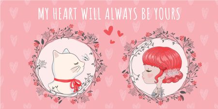 Love Quote Girl and Cat portraits Image Design Template