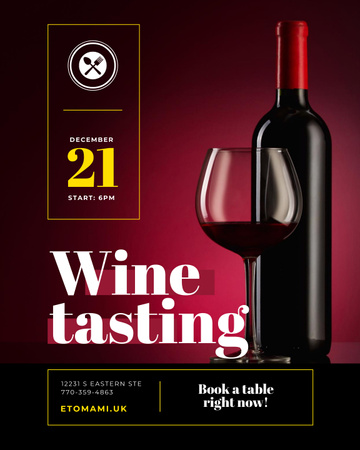 Wine Tasting Event with Red Wine in Glass and Bottle Poster 16x20in Design Template