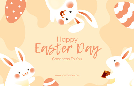 Modèle de visuel Happy Easter Day Greetings with Cute Rabbits on Beige - Thank You Card 5.5x8.5in