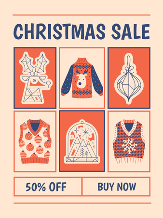 Designvorlage Weihnachtsangebot mit illustrierter Strickware für Poster US