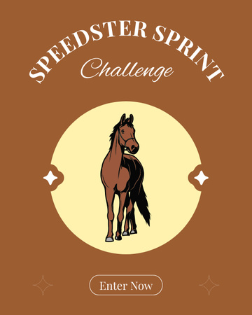 Speed ​​Challenge Announcement with Horse Illustration Instagram Post Vertical Design Template