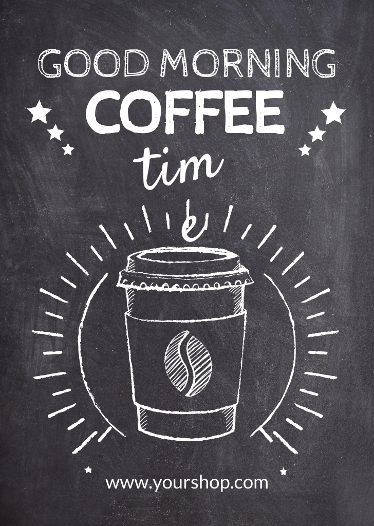 Coffee Shop Ad with Chalk Drawing of Coffee Cup Flyer A6 Tasarım Şablonu