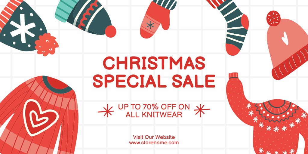Christmas Special Sale of Knitwear Twitter Šablona návrhu