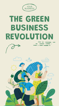 Green Business Revolution with Happy People Mobile Presentation Design Template